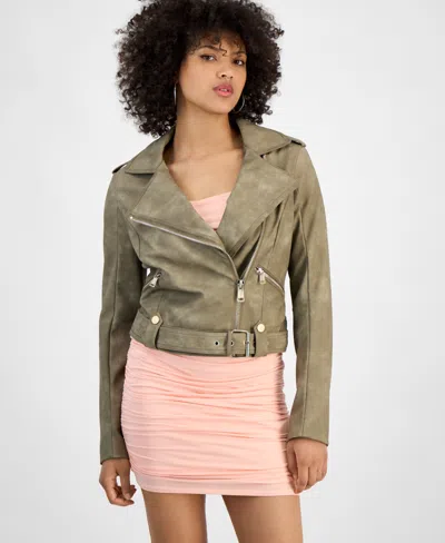 GUESS WOMEN'S CONCETTA FAUX-LEATHER MOTO JACKET