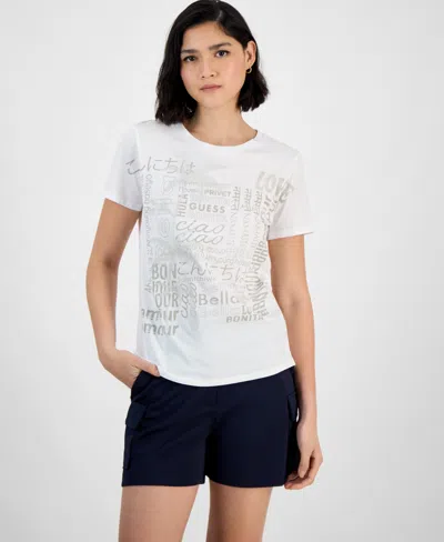 Guess Women's Cotton Bella Palm Short-sleeve Easy Tee In Pure White