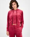 Guess Women's Couture Cropped Velour Hoodie In Red