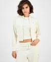 Guess Women's Couture Cropped Velour Hoodie In White