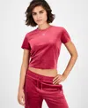 Guess Women's Couture Short-sleeve Regular Velour T-shirt In Red