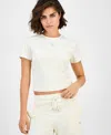 Guess Women's Couture Short-sleeve Regular Velour T-shirt In White