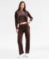 Guess Women's Couture Straight-leg Velour Pants In Brown