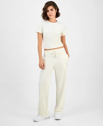 Guess Women's Couture Straight-leg Velour Pants In White