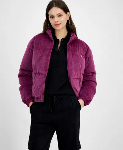Guess Women's Couture Zip-front Puffer Jacket In Fierce Purple