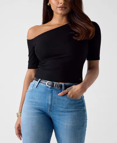 Guess Women's Cristina Asymmetric Short-sleeve Top In Black