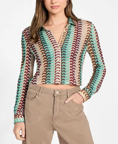 Guess Women's Cropped Button Up Shirt In Multi