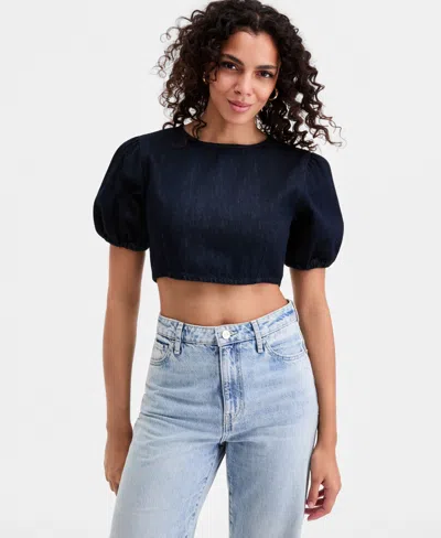 Guess Women's Cropped Puffed-sleeve Top In Blue
