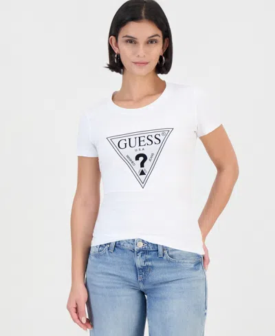 Guess Women's Crystal Triangle Crewneck Graphic Print T-shirt In Brown