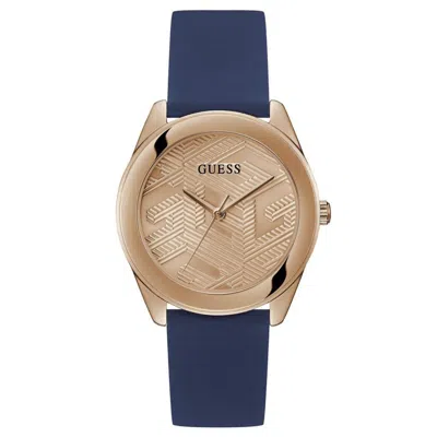 Guess Women's Cubed Rose Gold Dial Watch In Blue