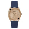 Guess Women's Cubed Rose Gold Dial Watch In Blue