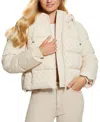 Guess Daisy Flock Logo Puffer Coat In Neutral