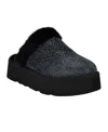 Guess Women's Danikas Slip-on Slippers In Black Denim Velvet Rhinestone Logo