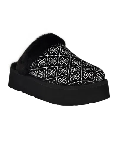 Guess Women's Danikas Slip-on Slippers In Black Velvet Rhinestone Logo