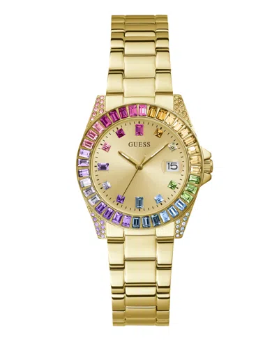 Guess Women's Date Gold-tone Stainless Steel Watch, 34mm In Gold Tone