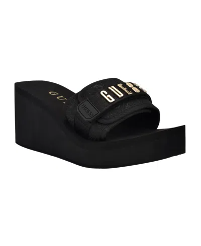 Guess Women's Dellean Quattro Eva Single Band Logo Eva Wedge Sandals In Black