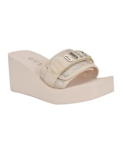 Guess Women's Dellean Quattro Eva Single Band Logo Eva Wedge Sandals In Light Natural,silver