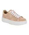 Guess Denesa Platform Sneaker In Beige,pink Logo