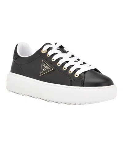 Guess Women's Denesa Treaded Platform Lace-up Sneakers In Black