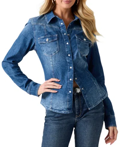 Guess Women's Denim Long-sleeve Slim-fit Button-up Shirt In Liberty City Wash