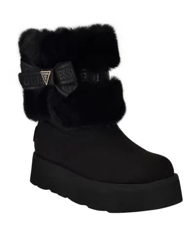 Guess Women's Denla Cold Weather Faux Fur Cozy Booties In Black