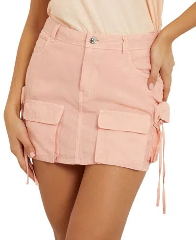 Guess Women's Devon Cargo Denim Mini Skirt In Peach Crãme