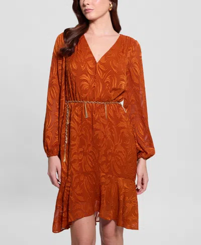 Guess Women's Deztiny Printed Chiffon A-line Dress In Orange