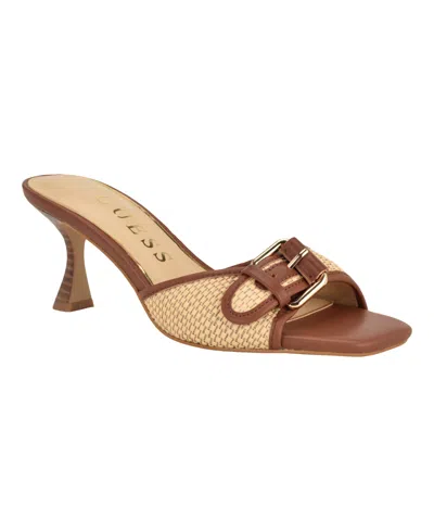 Guess Women's Dista Buckle Kitten Heel Sandals In Brown