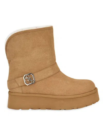 Guess Women's Dolsay Suede Logo Buckle Boots In Brown