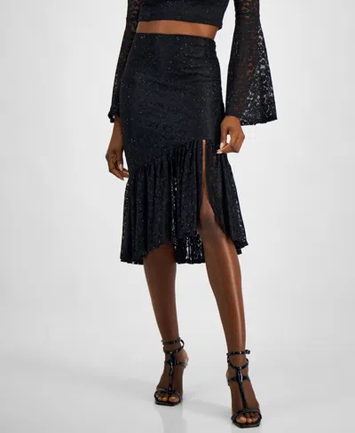 Guess Women's Mock-neck Dominique Long-bell-sleeve Lace Top In Jet Black