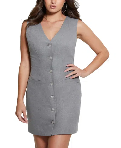 Guess Women's Doris Rhinestone-button Sheath Dress In Grey