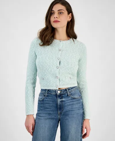 Guess Women's Dorothy Boucle Cropped Cardigan In Light Blue,white Combo