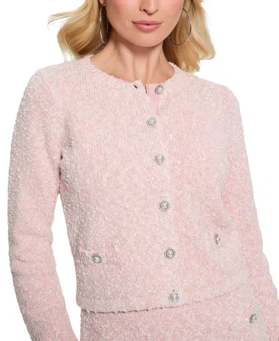 Guess Women's Dorothy Boucle Cropped Cardigan In Pink And White Combo