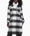 Guess Women's Double-breasted Mid-length Plaid Coat In Black,white Plaid