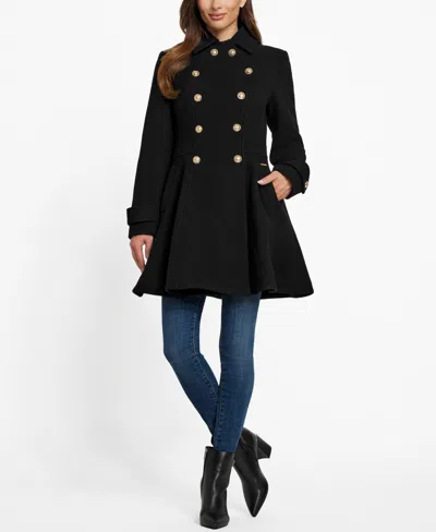 Guess Women's Double-breasted Skirted Coat In Black