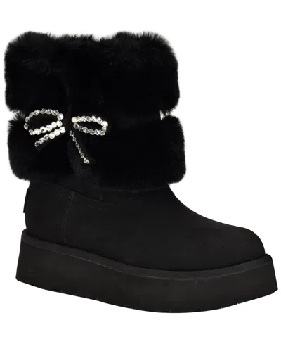 Guess Women's Dowry Rhinestone Bow Winter Boot In Black