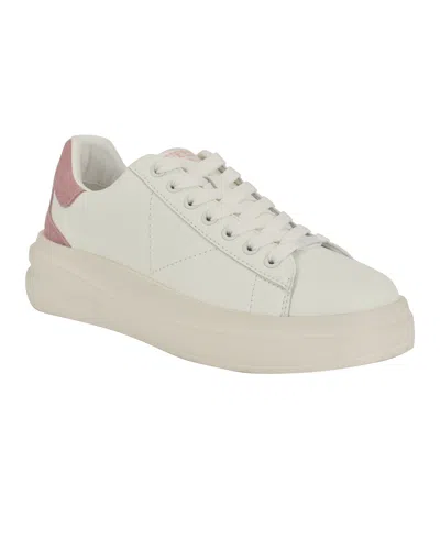 Guess Women's Elbina Contrast Heel Lace-up Sneakers In White,light Pink