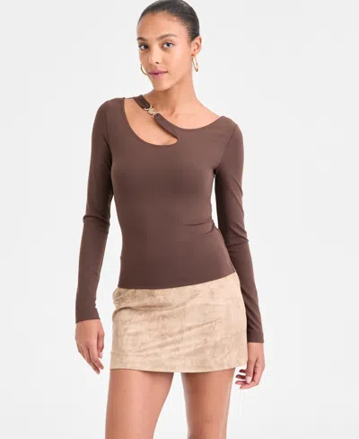 Guess Women's Eleanor Long-sleeve Buckle Top In Brown
