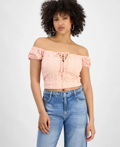 Guess Women's Eliane Off-the-shoulder Cropped Top In Peach Creme Multi