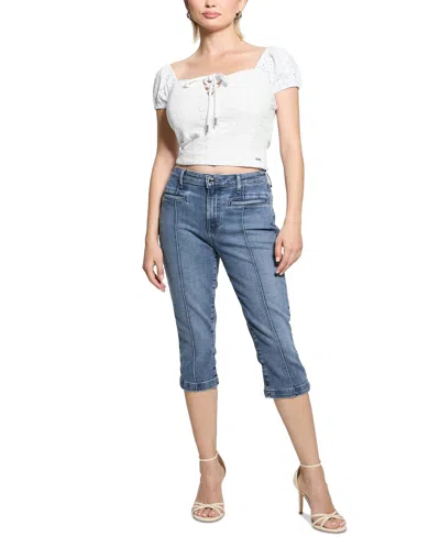 Guess Women's Eliane Off-the-shoulder Cropped Top In Pure White