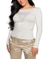 Guess Olive Embellished Logo Sweater In Dove White