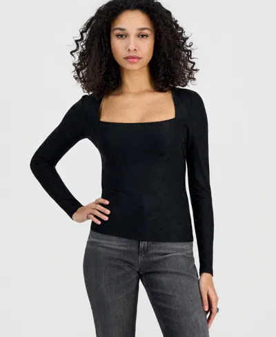 Guess Women's Elleona Jacquard Square-neck Top In Black