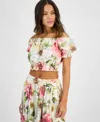 Guess Elodie Cropped Top Matching Midi Skirt In Painted Daisies Print