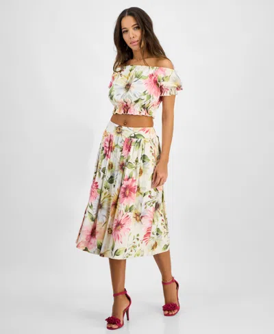 GUESS WOMEN'S ELODIE FLORAL-PRINT SMOCKED-WAIST SKIRT