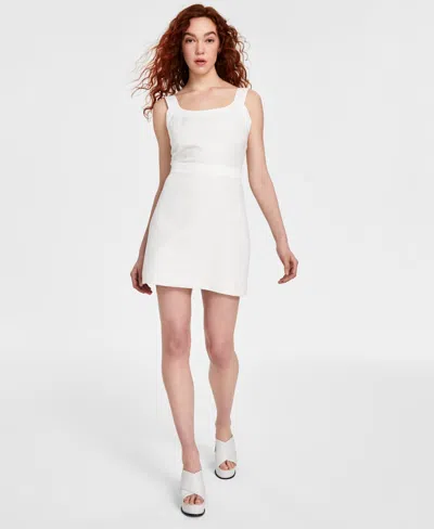 Guess Women's Elsie Denim-trim Tweed Sleeveless Dress In White Tweed Combo