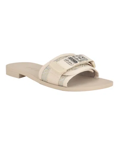 Guess Women's Elyze Quattro G Slip-on Slide Flat Sandals In Light Natural,silver