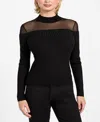Guess Women's Embellish Sheer Panel Mock Neck Sweater In Black