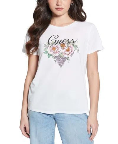 Guess Women's Embellished Grape Vine Logo T-shirt In Pure White
