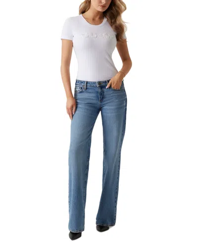Guess Women's Embellished Logo Short-sleeve T-shirt In Pure White