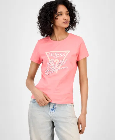 Guess Women's Embellished Love Triangle T-shirt In Pink